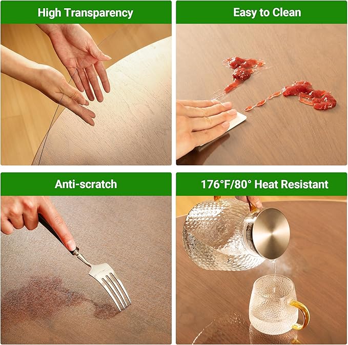 ETECHMART Clear Plastic Table Cover Protector Rectangle 42 x 80'', Thick Waterproof Transparent Table Protector for Dining Table, Non-Slip Heat Resistant Clear Desk Mat for Kitchen Office Desktop