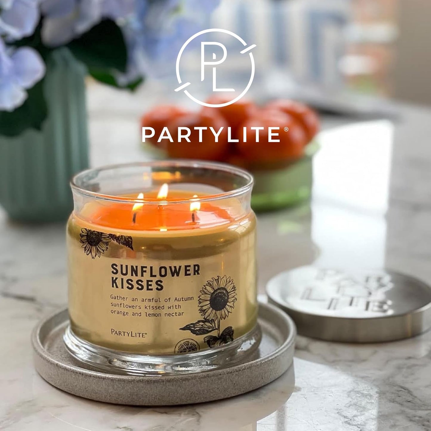 PartyLite 3-Wick Jar Candle, Highly Fragranced Clean Burning Glass Candle, 25-45 Hours Burn Time (Sunflower Kisses)