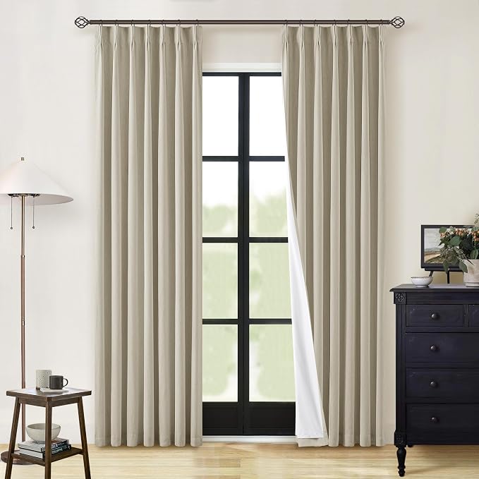 Burlywood Birch Pinch Pleated Full Blackout Curtains Linen Blend Room Darkening Window Curtains 80 Inch for Living Room Bedroom Thermal Insulated Back Tab Pinch Pleat Drapes Hooks Rings 2 Panels 40x80