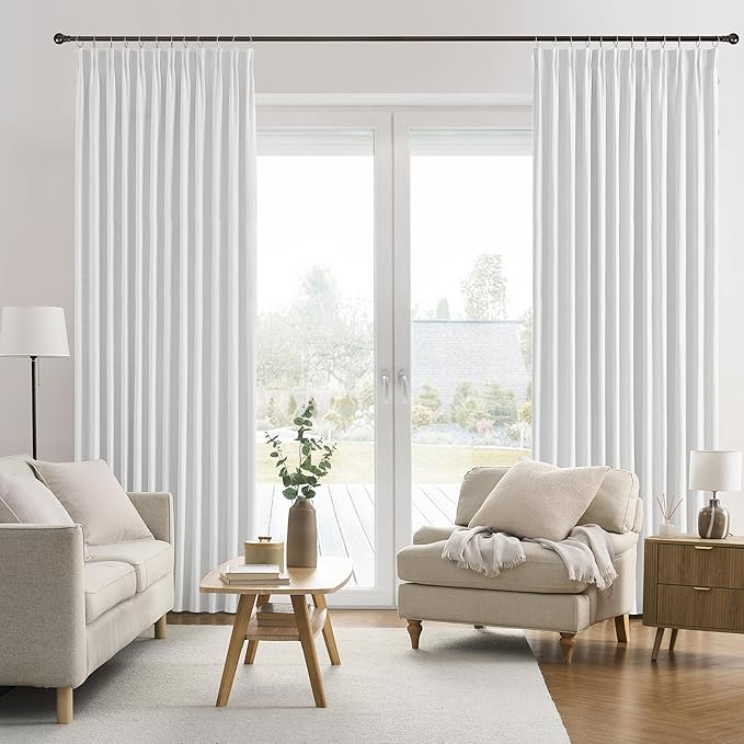 RAIN CITY Snow White Blackout Curtains 100 Inches Long Modern Rustic Textured Back Tab Grey Backing Window Hook Draperies for Bedroom Living Room 2 Panels 50 inch Wide 100 Length