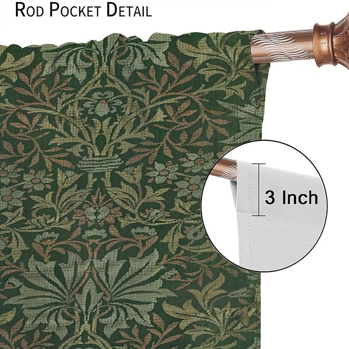 Bohemia Art Blackout Window Curtains, William Morris Original Design Green Garden Vintage Curtains, for Living Room Bedroom 36(W)*63(L) 2 Panels