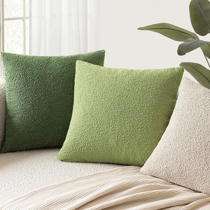 Foindtower Pack of 2 Textured Boucle Throw Pillow Covers Accent Solid Pillow Cases Cozy Soft Decorative Couch Cushion Case for Couch Chair Sofa Bedroom Living Room Home Decor 18x18 Inch Lime Green