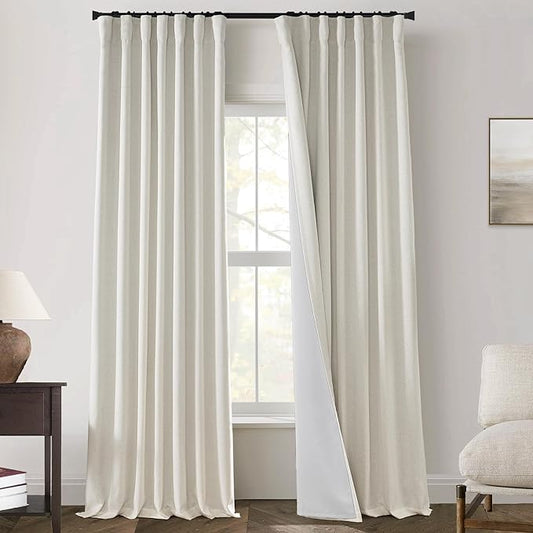 120 Inch Linen Blackout Curtains for Track System, 10 FT Extra Long Floor Length Drapes for High Ceiling Living Room Bedroom, Easy Sliding with Drapery Hooks, 2 Panel Set