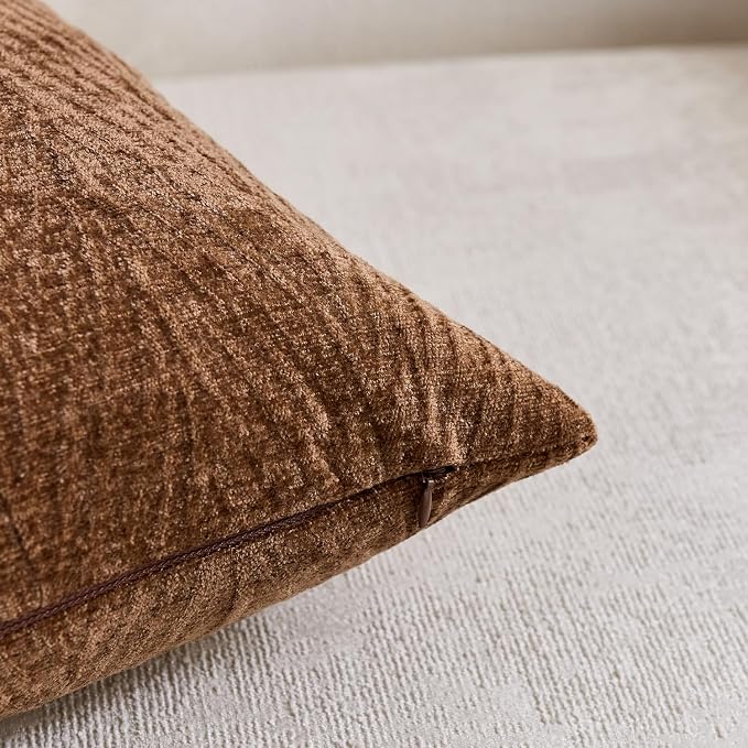Summer Pillow Covers 16x16 Inch Set of 2, Soft Decorative Throw Pillow Covers with Leaves Texture, Hidden Zipper for Home Sofa Bed Couch (Dark Brown, 16" x 16" (Pack of 2))