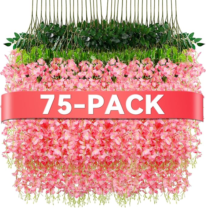 Alotiki Wisteria Hanging Flowers,75 Pack Fake Hanging Flowers,Wisteria Artificiales Garland for Home Wedding Arch Floral Party Garden Ceremony Outdoor Decor,3.6 Feet Long(75,Pink)