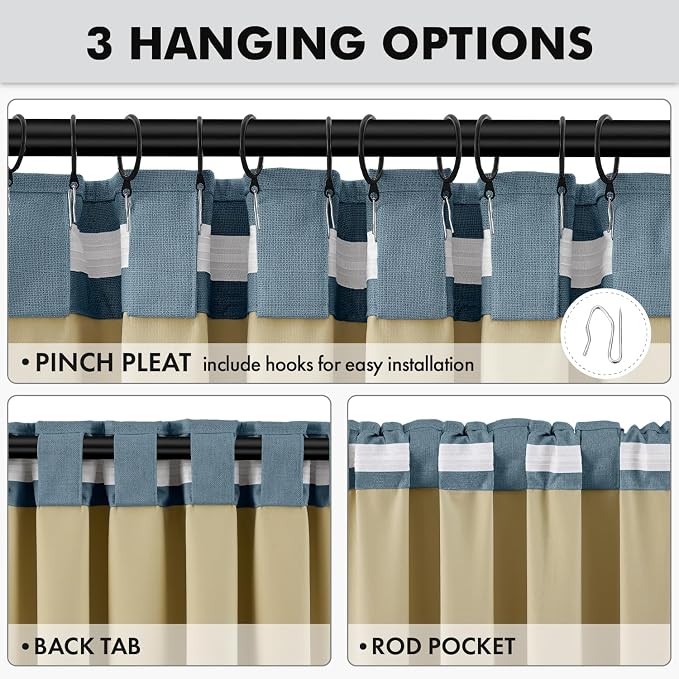 MIULEE 100% Blackout Linen Curtains for Bedroom, Stone Blue Solid Luxury Decor Thermal Insulation Room Darkening Drapes for Living Room Back Tab Rod Pocket 42 x 63 Inches, 2 Panels