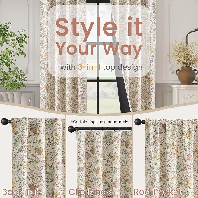 Vangao Yellow Nursery Curtains for Girls Room Floral Blackout Curtains 63 Inch Length Farmhouse Drapes for Bedroom Room Darkening Flower Patterned Window Treatment for Kids Set of 2