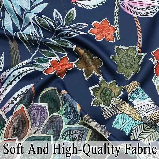 Estelar Textiler Leaves and Petals Pattern Design Room Darkening Blackout Curtains 84 Inch Long, Navy Blue Energy Saving Thermal Insulated Window Drapes for Living Room/Bedroom, 52x84 Inch, 2 Panels