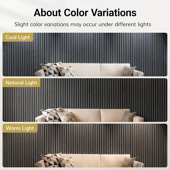 TONOR Wood Wall Panels for Interior Wall Decor, 6 Pack 47.2" x 23.6"(46.41ft²) Wood Slat Aacoustic Panels, Soundproof Wall Panels for Noise Cancelling and Decoration, Living Room, Office, Black