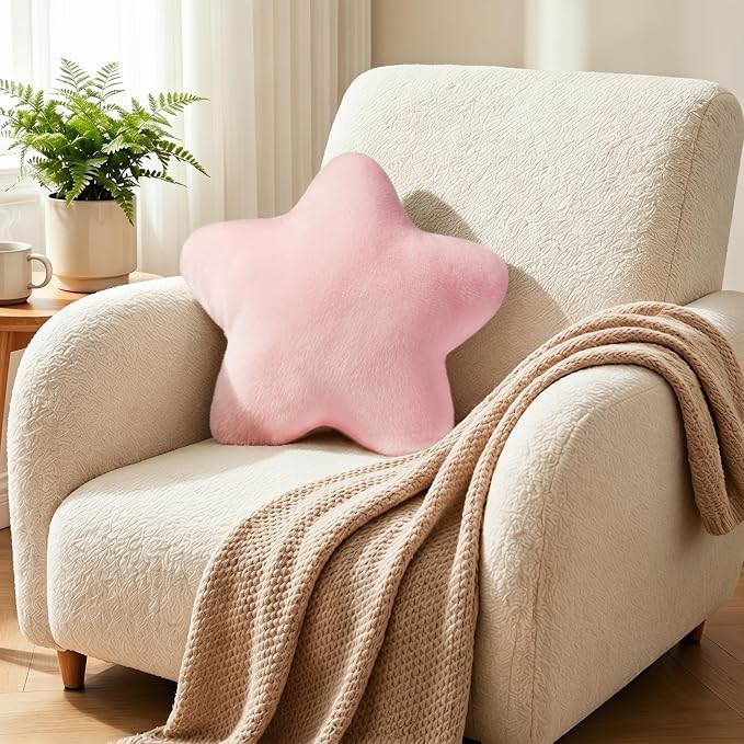 Star Pillow 15.4" Pink Decorative Throw Pillows for Girls Bedroom Decor | Star Shaped, Soft Fluffy Plush, for Couch Bed Sofa Chair, Floor Cushions, Aesthetic Room Decor for Girls Living Room Bedroom