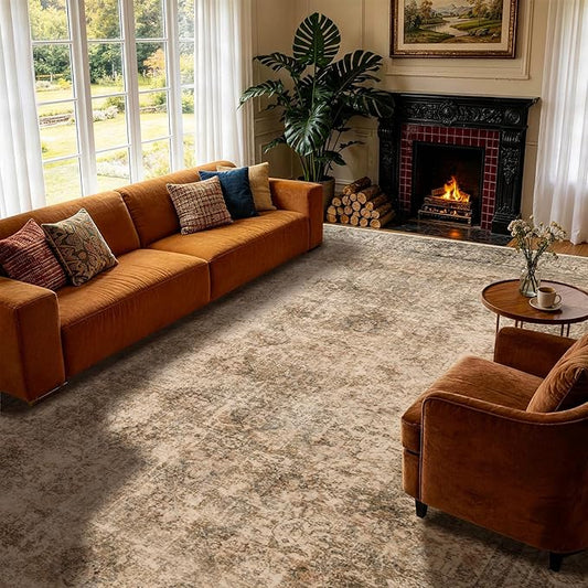 LIANLAM 8x10 Washable Area Rug, Vintage Boho Traditional Pattern, Non-Slip Stain Resistant Rug for Living Room Bedroom(8x10,Brown/Boho)