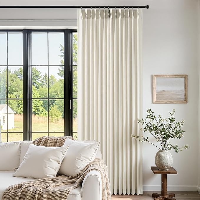 108 Inch Pinch Pleated Curtains 2 Panels,Birch Semi Sheer Curtains with Pleated Hooks Back Tab for Track System,Extra Long 9ft Curtain for Living Room Bedroom,40x108