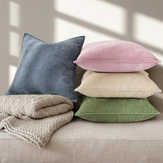decorUhome Fall Couch Euro Sham Throw Pillow Covers 26x26 Set of 2, Decorative Soft Velvet Modern Cozy Chenille Pillow Cases with Elegant Design for Sofa Bed Living Room Home Decor, Haze Blue