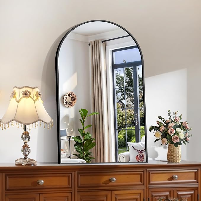 CIRCUMI Arched Wall Mirror, 24"x40" Black Arched Mirror with Tempered Glass, Metal Frame, Large Size for Bathroom, Living Room,Entryway,Over Sink, Arch Mirror for Decor,Shatterproof&Crystal-Clear