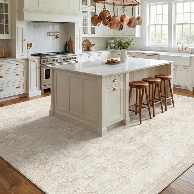 Homemate Washable Rug 9x12 Area Rugs - Vintage Faux Wool Rugs for Living Room Bedroom Dining Room - Non Slip Foldable Carpet Indoor Area Rug for Home Decor（9'x12', Beige