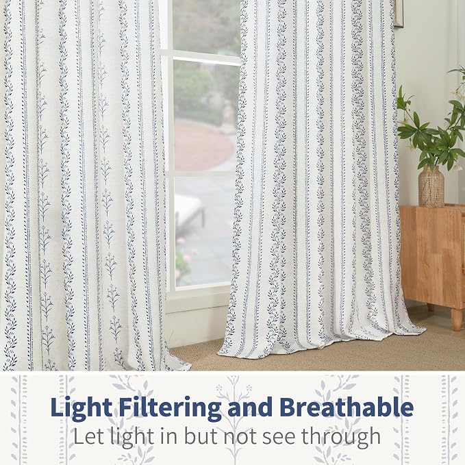 BGment Short Navy Blue Vintage Floral French Country Curtains 54 Inch Length Boho Print Light Filtering Window Curtains & Drapes for Farmhouse Rustic, Each 52 Inch Wide, 2 Panels Set