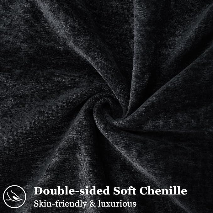 decorUhome Fall Couch Throw Pillow Covers 18x18 Set of 2, Decorative Soft Velvet Modern Cozy Chenille Pillow Cases with Elegant Design for Sofa Bed Living Room Home Decor, Black