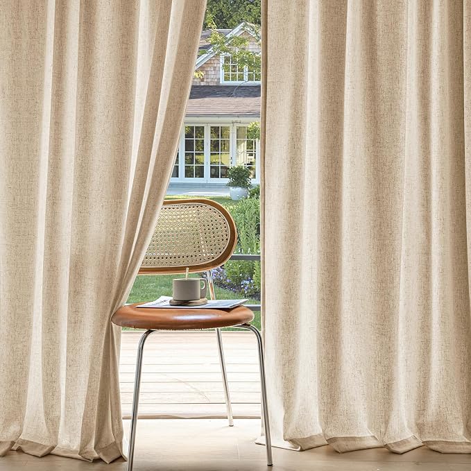 MIULEE Non-See-Through Privacy Linen Curtains 2 Panels, Light Filtering Window Curtains Farnhouse Textured Back Tab Semi Sheer Drapes for Bedroom Living Room, 52 x 63 Inches Long, Light Brown