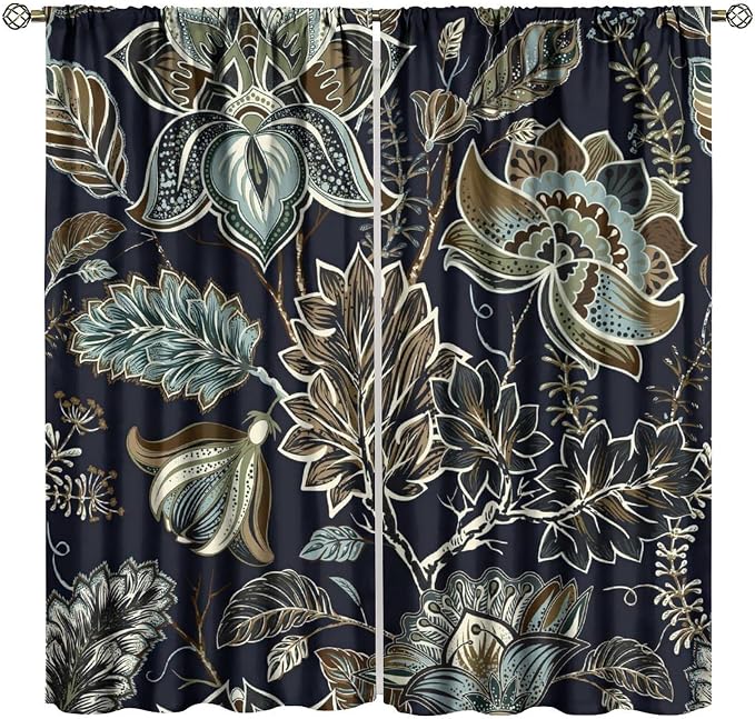 Bohemian-Style Curtains, Colourful Botanical Window Treatments Inspired by Indian Mandala Patterns, and Blackout Curtains for Bedrooms, Living Rooms Kitchens.42X54 Inch