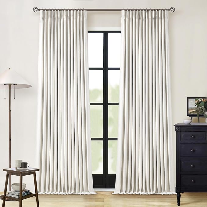 Natural Cream Linen Black Out Curtains 120 Inch Long for Living Room Bedroom 2 Panel Sets Room Darkening Pinch Pleated Back Tab Extra Long Blackout Curtains Boho Farmhouse Thermal Insulated Drapes