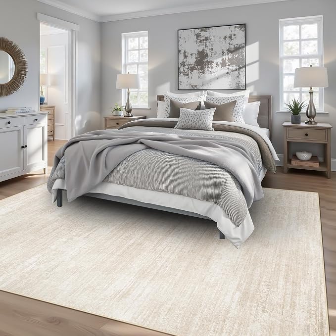 pmtsns Area Rugs 6x9 for Living Room: Washable Rug Modern Abstract Neutral Soft Non-Slip Low-Pile Indoor Carpet for Bedroom Dining Room Playroom Home Office (Beige, 6'x9')