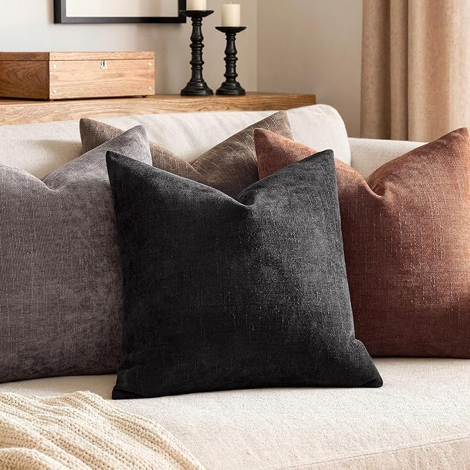 MIULEE Pack of 2 Decorative Throw Pillow Covers Soft Chenille Throw Pillows Solid Neutral Farmhouse Textured Cushion Covers for Couch Sofa Bedroom Living Room 20x20 Inch, Black