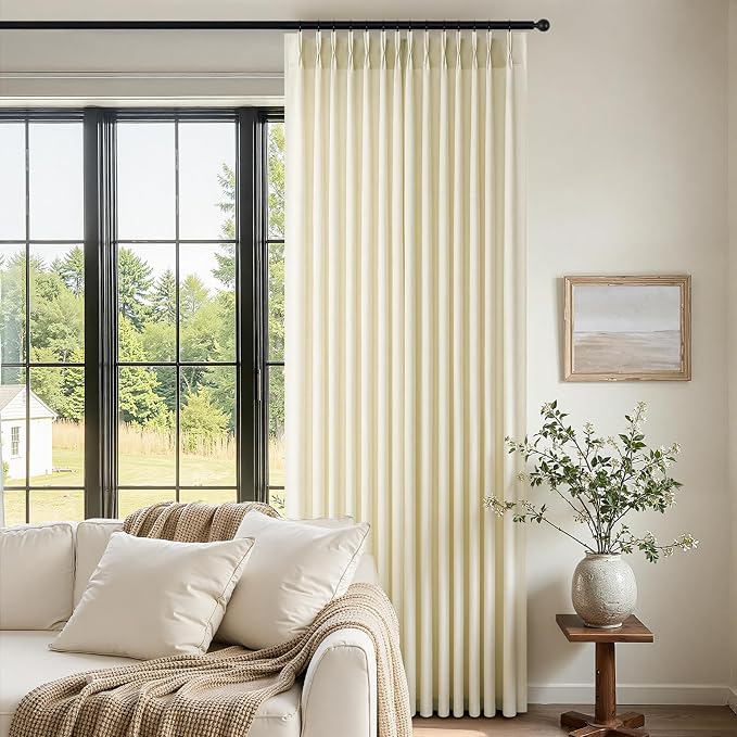 108 Inch Pinch Pleated Linen Curtains 2 Panels,Cream Semi Sheer Curtains with Pleated Hooks Back Tab for Track System,Extra Long 9ft Curtain for Living Room Bedroom,40x108
