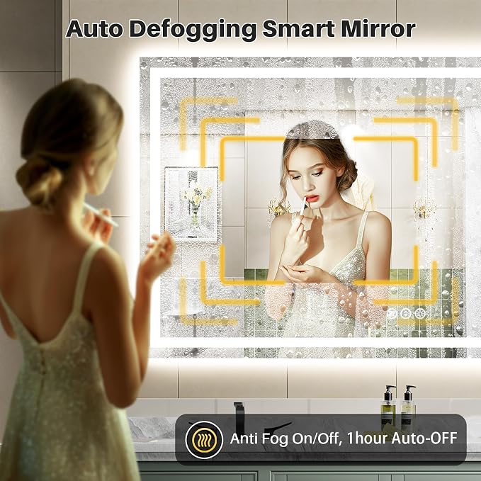 Briivue 66x40 Inch LED Bathroom Mirror with Lights, Backlit & Front Lit, Anti-Fog Lighted Bathroom Vanity Mirror for Wall, Memory Function, Dimmable, HD Tempered Glass, Shatter-Proof