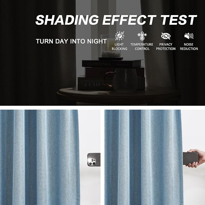 DUALIFE Slate Stone Blue Curtains 102 Inch Long 2 Panels Set Pinch Pleat Drapes for Living Room Dining Room Thermal Insulated Full Blackout Draperies with Hooks 40" Wx102 L