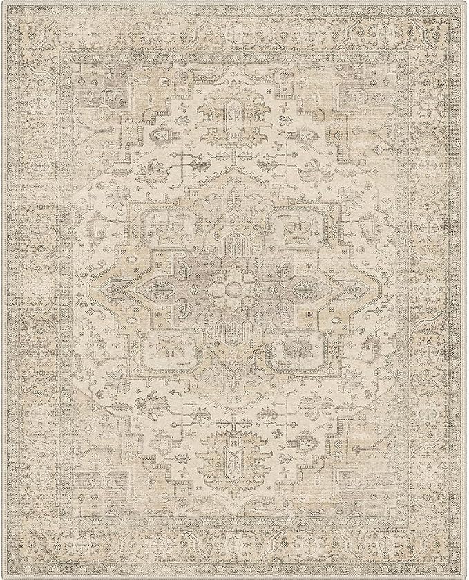 GENIMO 5x7 Area Rugs for Living Room, Machine Washable Non Slip Rugs, Low Pile Lightweight Print Rug for Bedroom, Dining Room, Home Office, Vintage Boho Brown