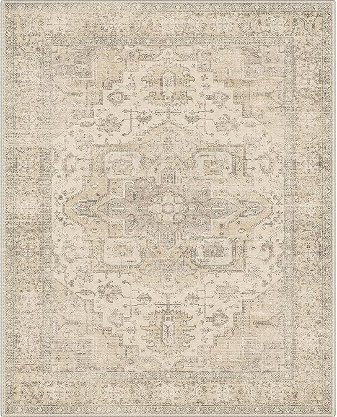 GENIMO 9x12 Area Rugs for Living Room, Machine Washable Non Slip Rugs, Low Pile Lightweight Print Rug for Bedroom, Dining Room, Home Office, Vintage Boho Brown