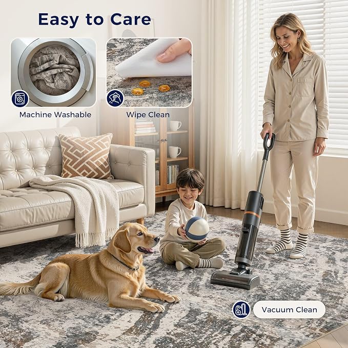DMOYEST Area Rug Living Room Rugs - 9x12 Large Soft Indoor Neutral Modern Abstract Low Pile Washable Rug Carpet for Bedroom Dining Room Farmhouse Home Office-Dark Brown/Grey