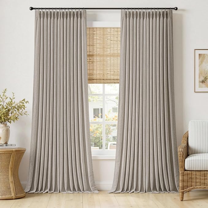 MIULEE Pinch Pleated Thick Linen Curtains 102 Inches Long 2 Panels for Living Room Bedroom, Linen Textured Drapes Pleat Back Tab Memory Trained Light Filtering Boho Taupe Window Curtains with Hooks