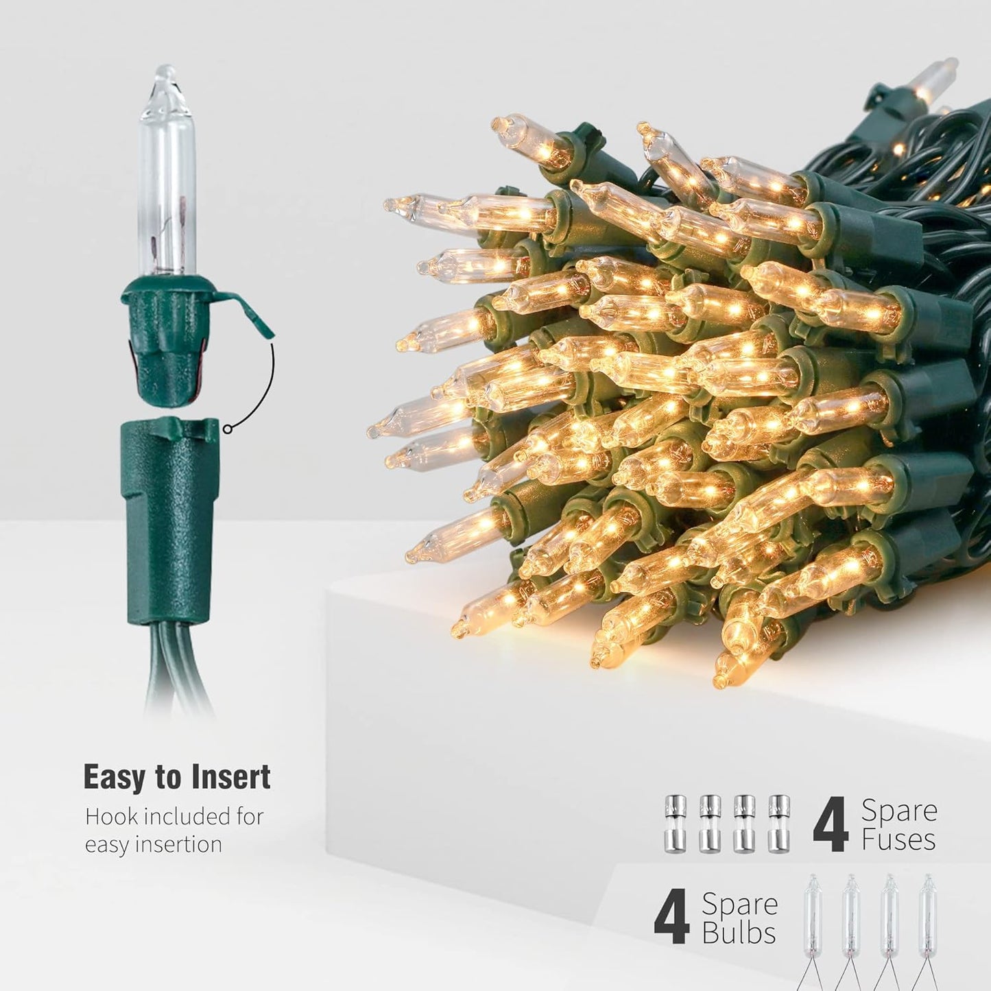 Hopolon Clear Christmas Lights Set 2PACK 50Count 13Feet Incandescent Bulb Mini String Lights for Indoor Christmas Tree Garland Birthday Wedding Festival Decor, Warm White