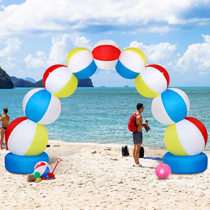RattanView Inflatable Arch 8 ft Summer Beach Ball Party Arch Rainbow Beach Party Decoration Inflatable Pool Favors for Indoor Outdoor Lawn Yard Garden Decoration(Blue)