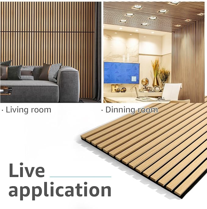 Art3d 4 Pack 47.2 x 23.6in. Wood Slat Acoustic Panels for Wall and Ceiling - 3D Fluted Sound Absorbing Panel with Wood Finish - Oak
