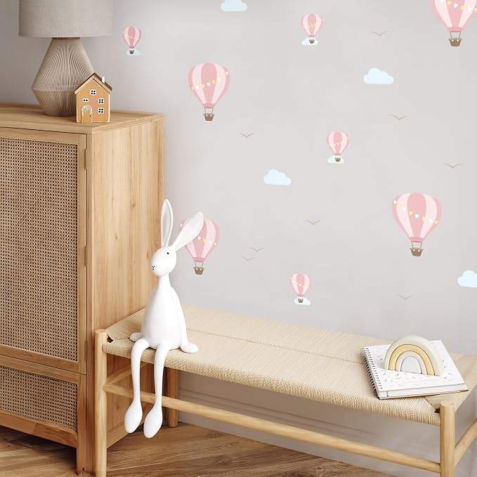 Removable Wall Decals for Kids Room – Peel and Stick Wall Stickers for Girls & Boys Bedroom, Playroom & Nursery – Easy to Apply Wall Decor - Hot Air Balloons
