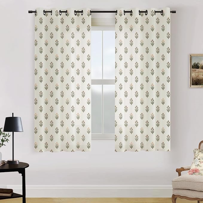 Lino Rosa Brown Curtains 63 Inch Length for Living Room,Sheer Antique Cabin Curtains 2 Panels Set