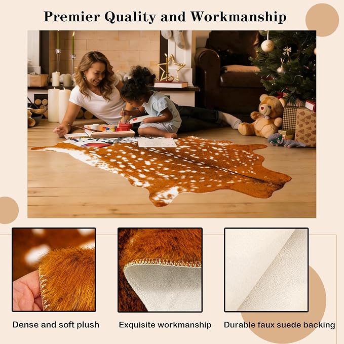Huichenxing2021FURSTORE Faux Deer Skin Rug,Animal Deer Hide Rug Antelope Print Skin Faux Reindeer Cow Hide Area Rugs for Living Room Bedroom 5.3x6.6ft