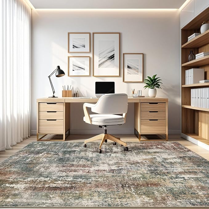 6x9 Area Rug Washable Rugs: Living Room Large Abstract Modern Soft Stain Resistant Indoor Floor Non-Slip Accent Carpet for Bedroom Nursery Playroom Office Dining Room Dorm Home House- Green Red
