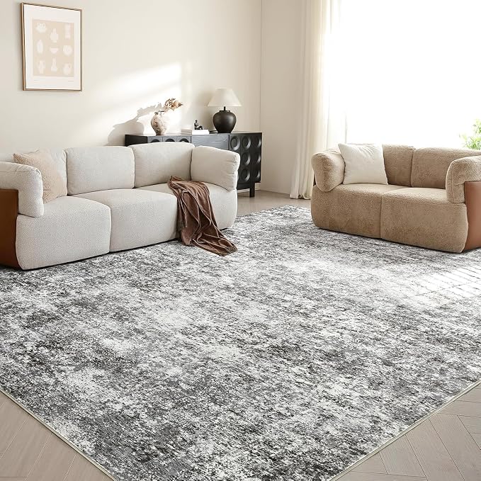 LOVORAL Area Rugs for Living Room: 5x8 Washable Neutral Abstract Rug for Bedroom Large Soft Modern Dining Room Rugs Indoor Floor Low Pile Carpet for Home Office Nursery - Grey