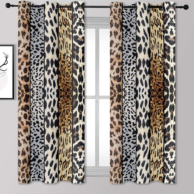 Wild Animals Print Curtain, Fierce Skins Room Darkening Thermal Insulated Blackout Grommets Window Drapes for Living, Dining, Bedroom, 42"x 63", 2 Panels, CLLSSP1041