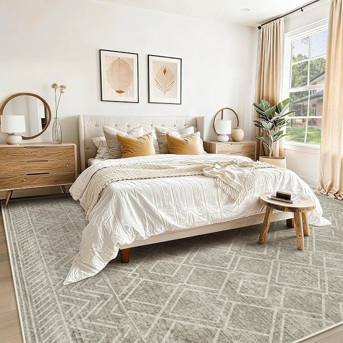 Area Rugs 8x10 Living Room Rug: Washable Geometric Moroccan Neutral Rugs Boho Modern Non Slip Area Rug Large Soft Indoor Floor Low Pile Carpet for Bedroom Dining Room Home Office (Brown, 8'x10')