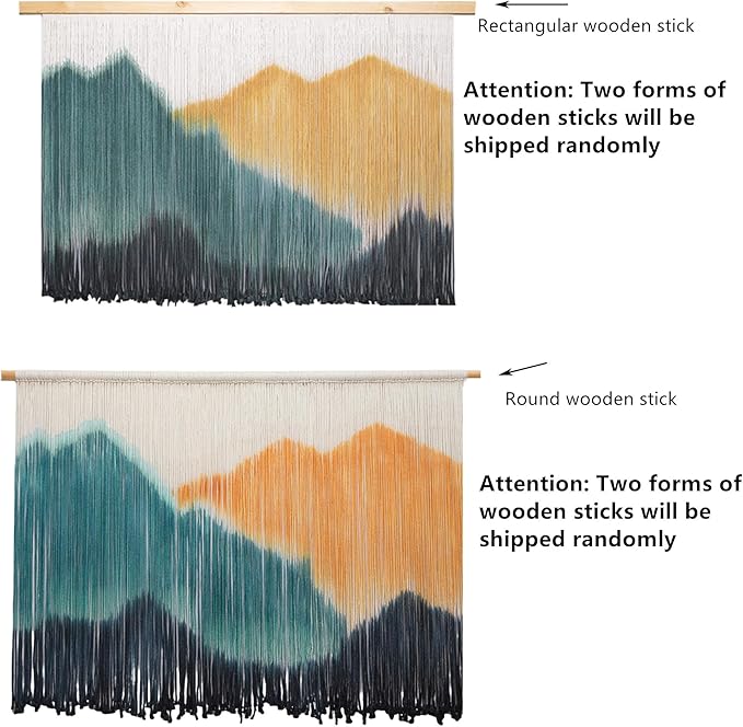 laddawan Extra Large Boho Wall Decor For Bedroom Macrame Wall Hanging Dip-Dyed Tapestry Modern Wooden Home Wall Art For Living room (Yellow)