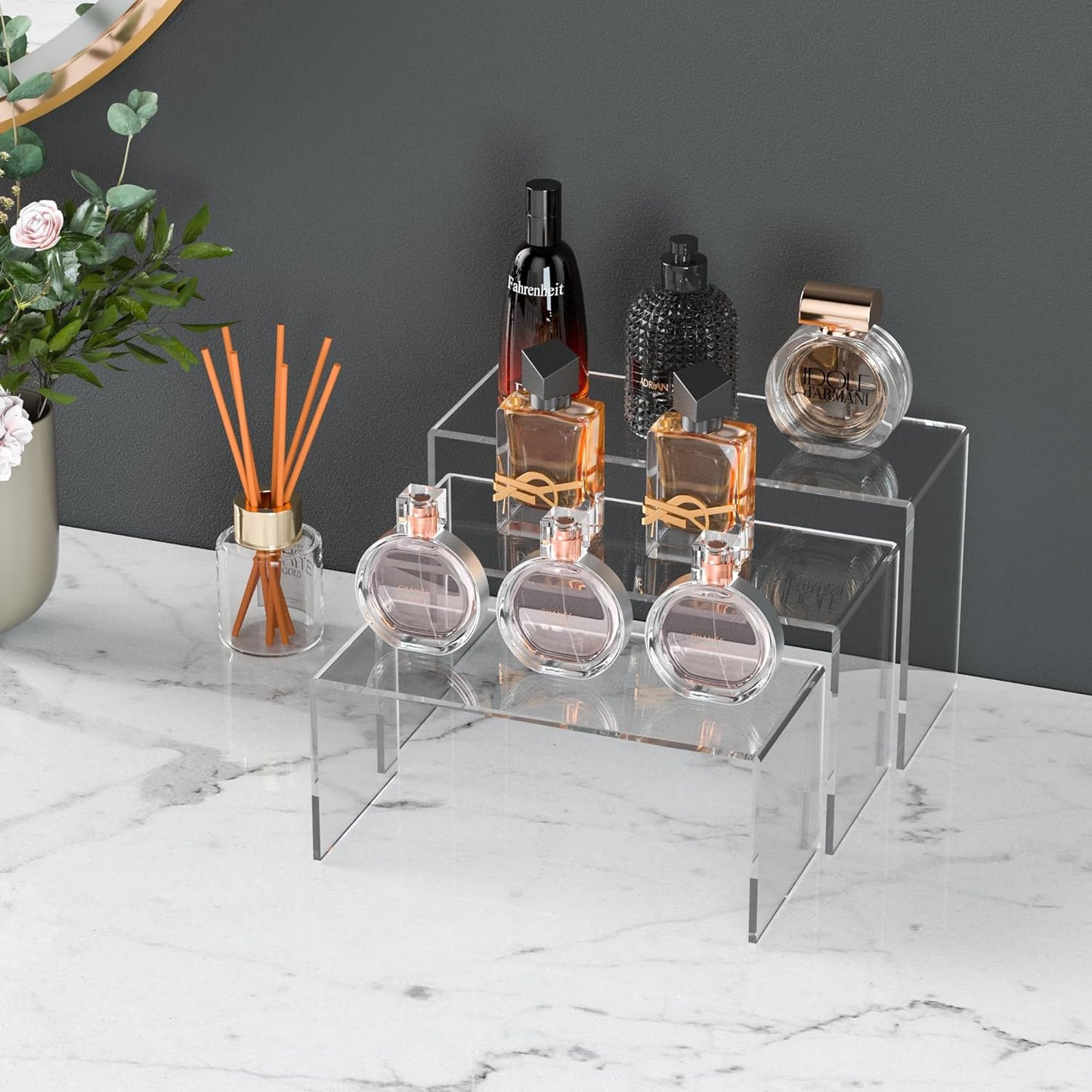 9x9.5x10 Inch Clear Display Risers Shelf 3pcs, Countertop Rectangular Acrylic Display Stands for Funko Pop Figure, Bags, Collectibles