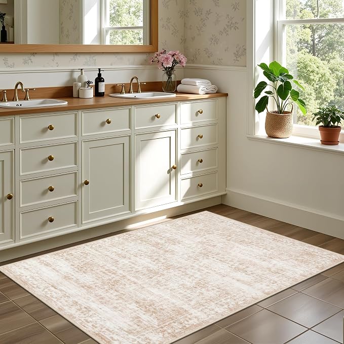 2x3 Area Rugs Living Room Rug: Washable Vintage Boho Rug No Slip Stain Resistant Soft Carpet Indoor Floor Floral Large Carpets for Bedroom Dining Room Farmhouse Nursery Hallway Home Office Beige