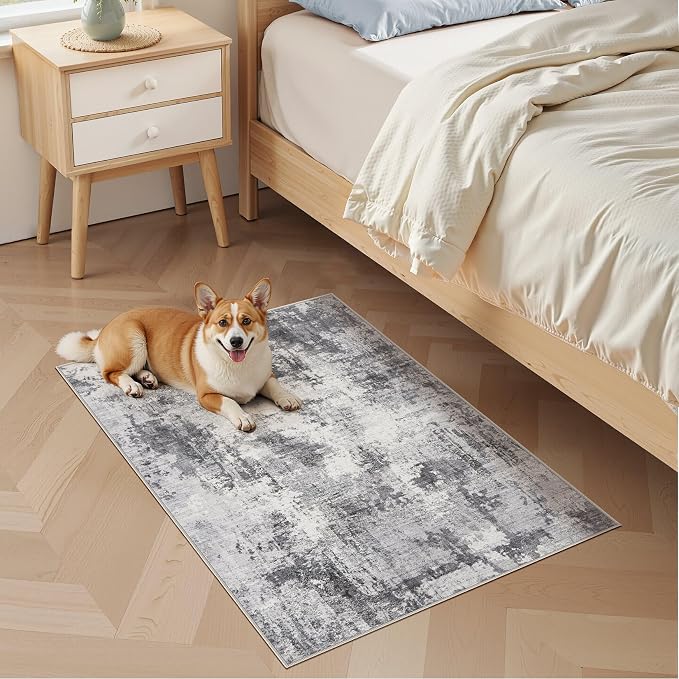 Washable Rug 2x3 Area Rugs for Entryway: Modern Abstract Neutral Soft Indoor Carpet for Front Door Kitchen Bathroom Bedroom Laundryroom - Grey