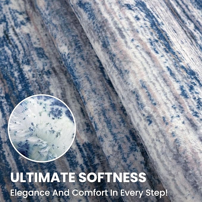 SIILOOM 2.6x18 Modern Abstract Runner Rug for Hallways, Navy Blue Gray Neutral Multi Super Soft Hallway Decor Kitchen Rugs with Non-Slip, Non-Shedding Washable Rug for Entryway Bedroom Indoor