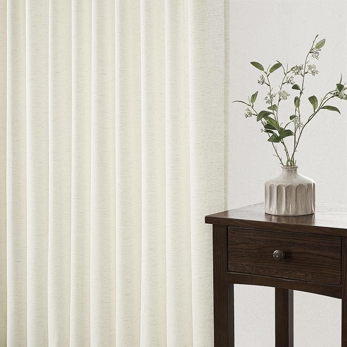 Natural Pinch Pleated Linen Curtains 84 Inch Length 1 Panels for Bedroom Living Room Textured Cream Semi Sheer Window Curtain Boho Neutral Back Tab Pinch Pleat Drape with Hooks 84 Inches Long