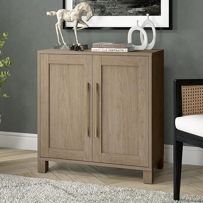 Henn&Hart 28" Wooden Accent Cabinet, Modern Sideboard Buffet Cabinet with 2 Doors and an Adjustable Shelf for Living Room, Dining Room, Bedroom or Entryway, Weathered Gray